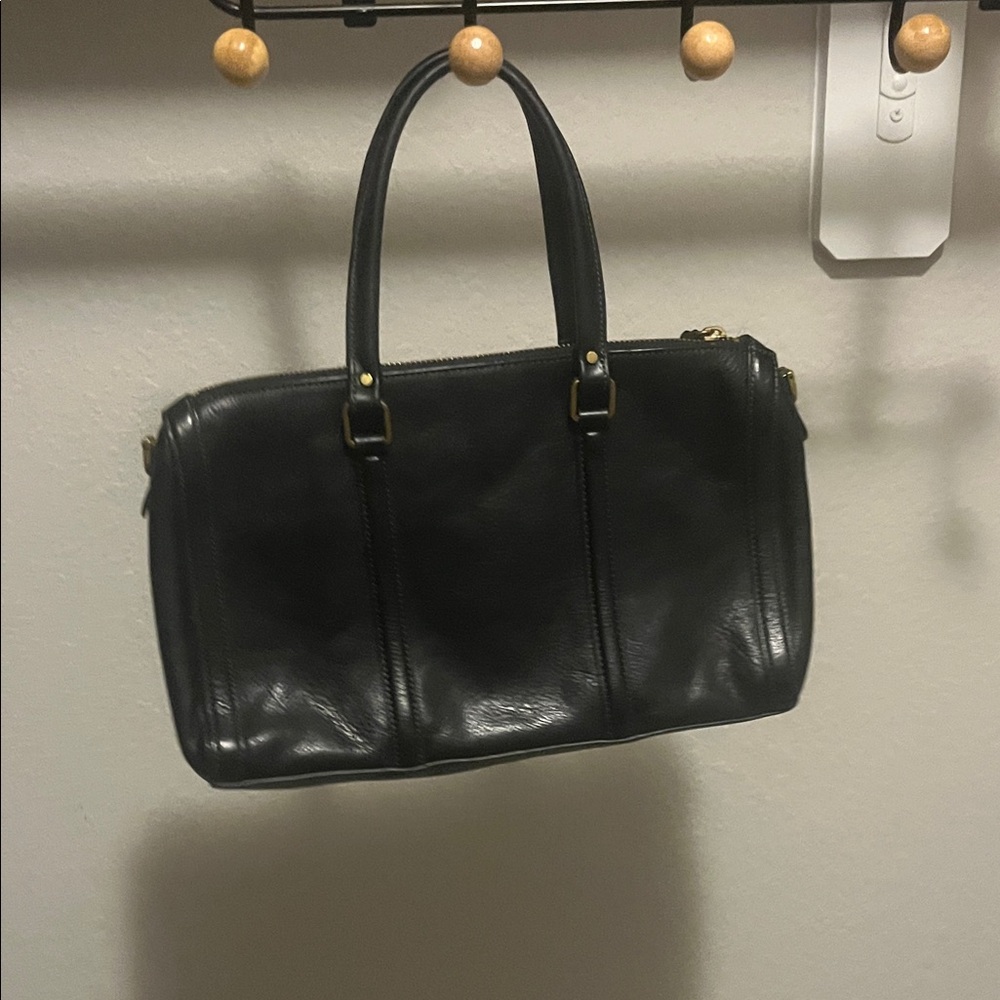 Fossil Black Leather Double-Handle Briefcase Tote